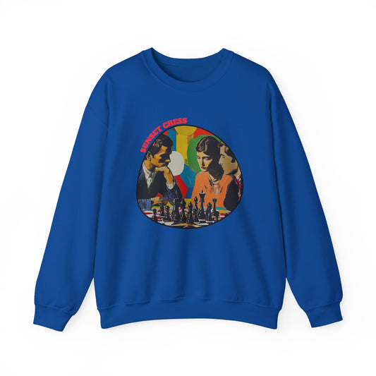 70's Themed Chess - Blue Chess Crewneck Sweater