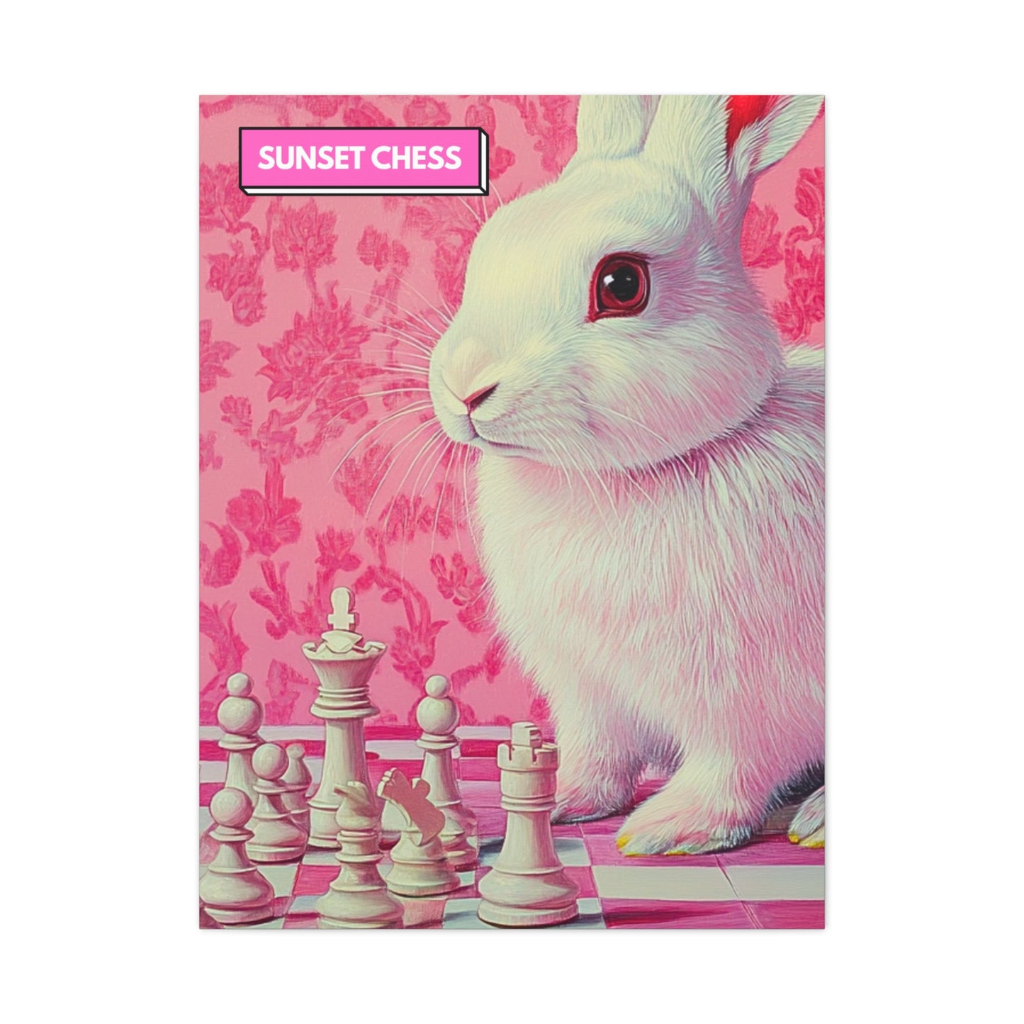 Snow Bunny Plays Chess - Canvas Chess Print 30"x40"