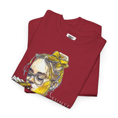 Yellow Woman Playing Chess- Red Edition - Unisex Heavy Cotton Tee