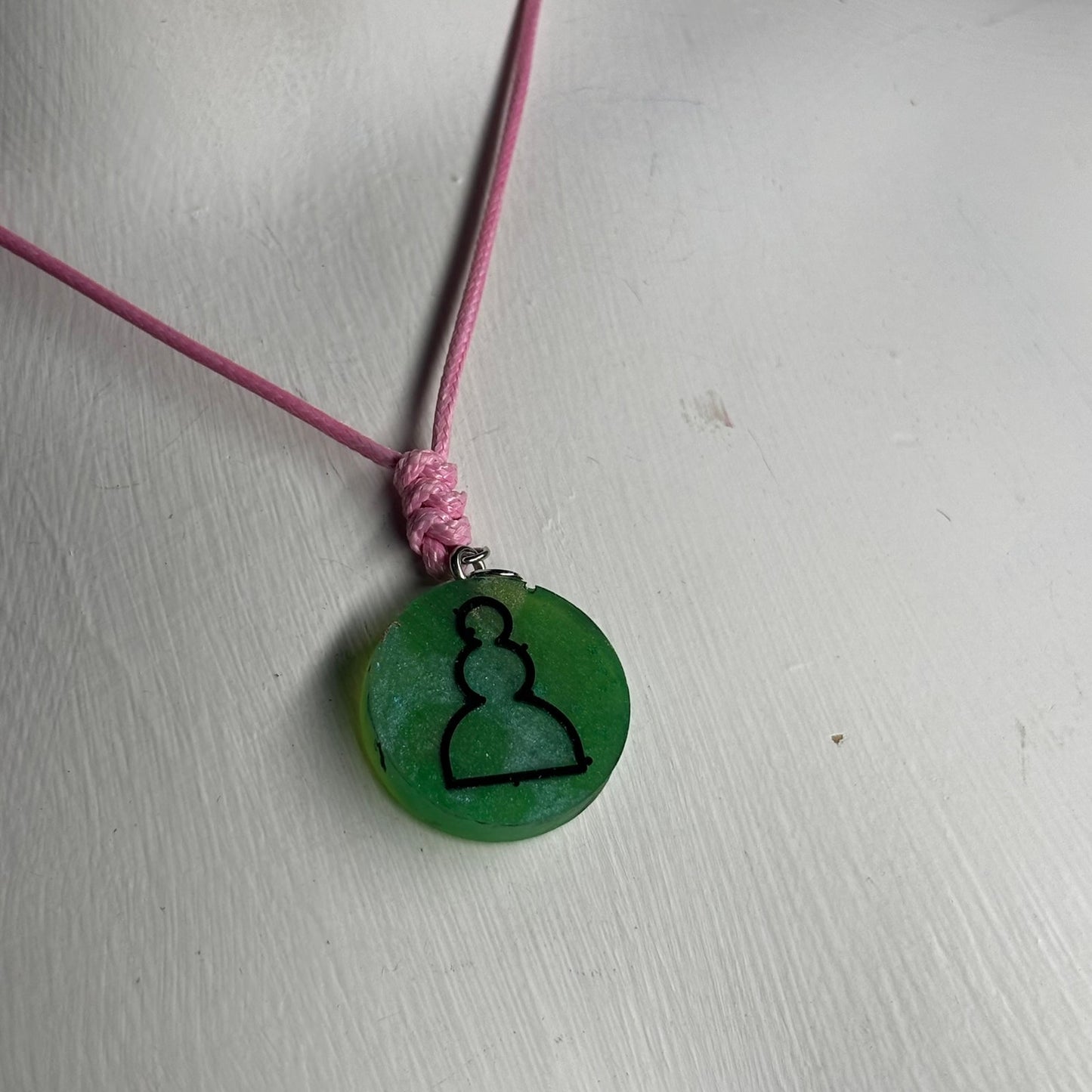 Pink & Green Pawn - Handmade Resin Chess Necklace