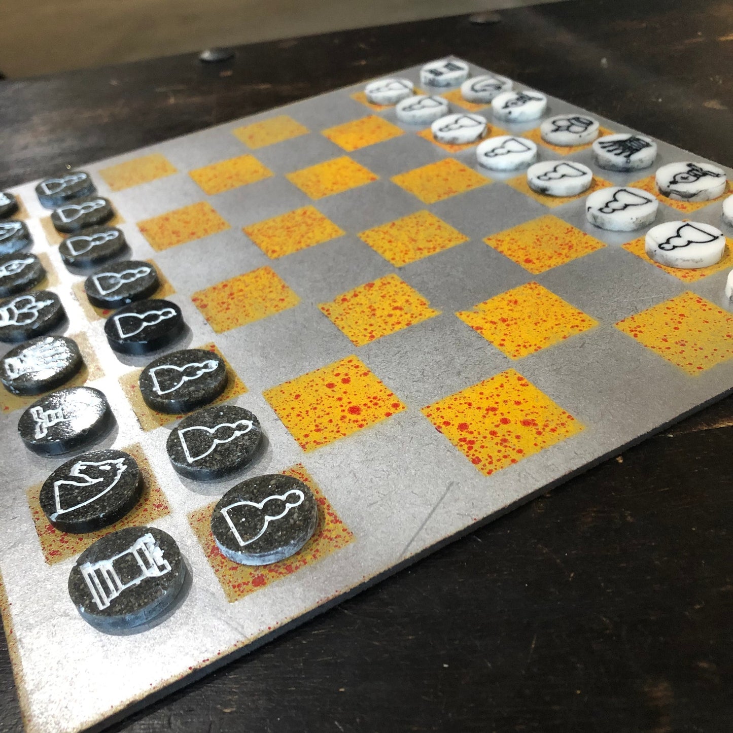 Silver Explosive Yellow - Painted Chess Set