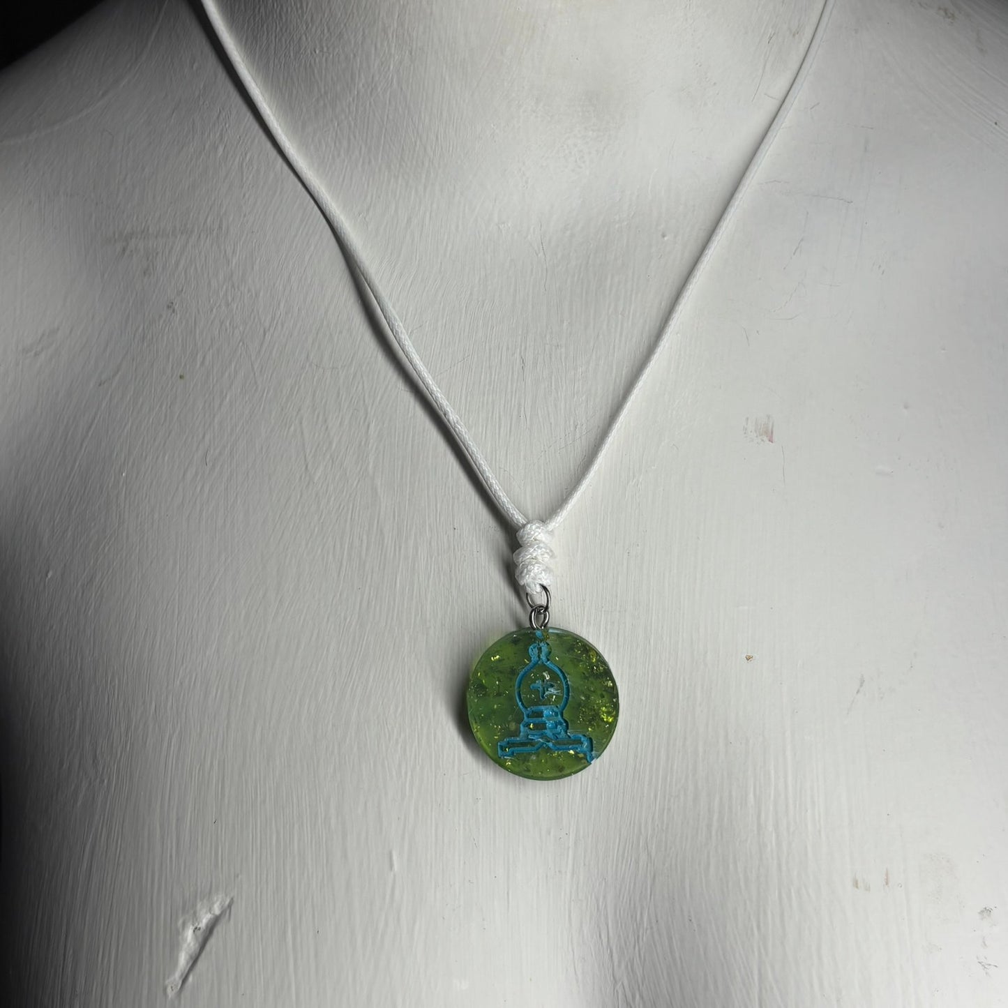 Glittered Green Bishop - Handmade Resin Chess Necklace