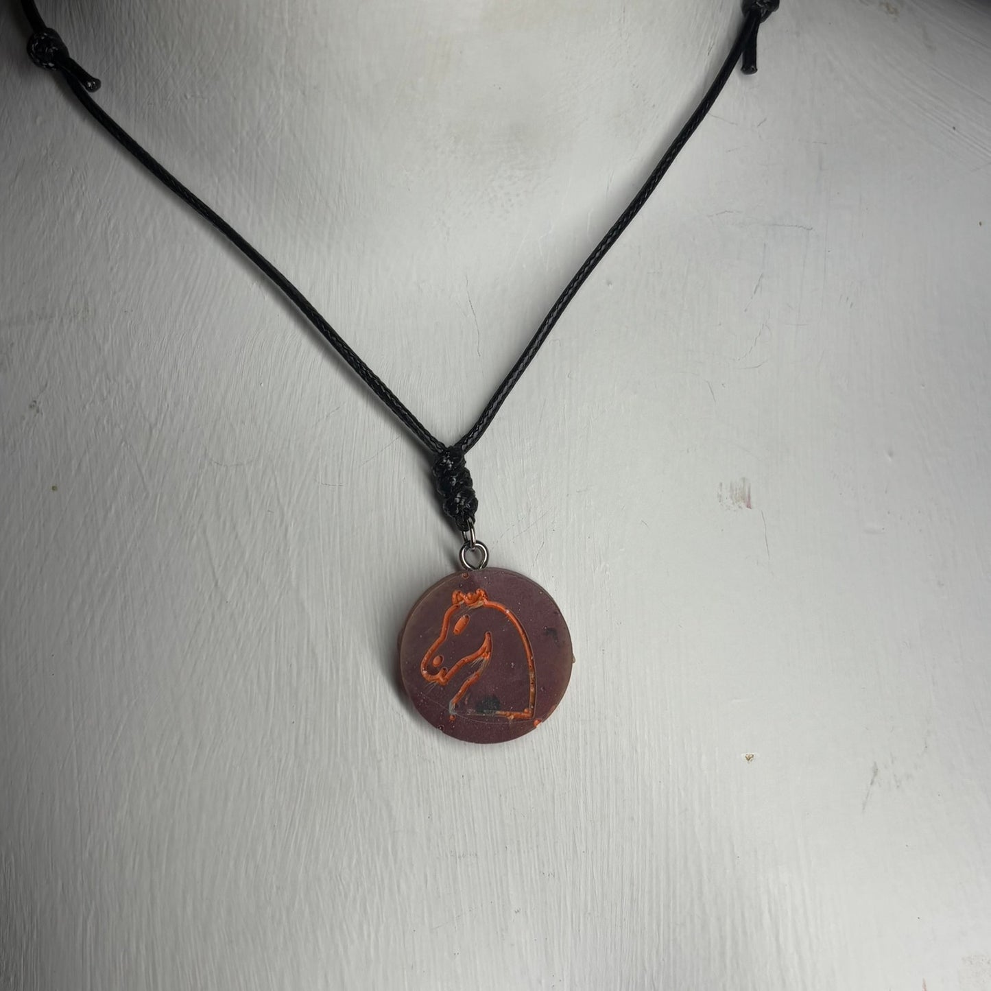 Faded Red Knight - Handmade Resin Chess Necklace