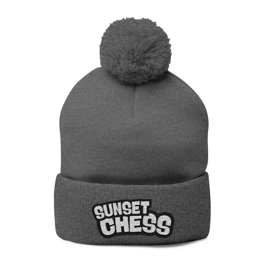 Sunset Chess - Dark Gray Pom Pom Beanie