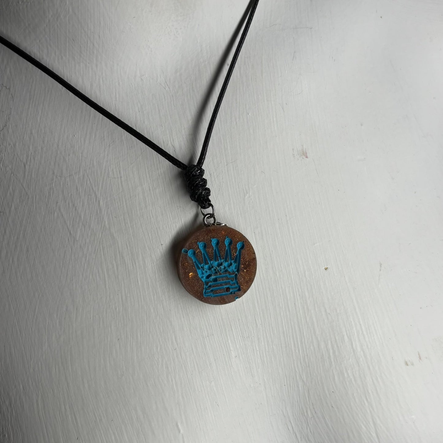 Vintage Blue Queen Print - Handmade Resin Chess Necklace