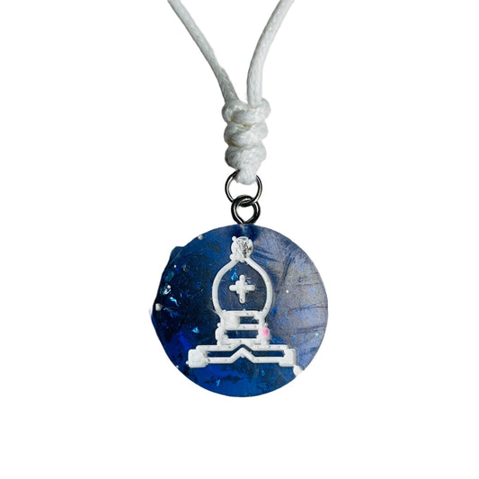 Fading Blue Bishop - Handmade Resin Chess Necklace - Flat Edition