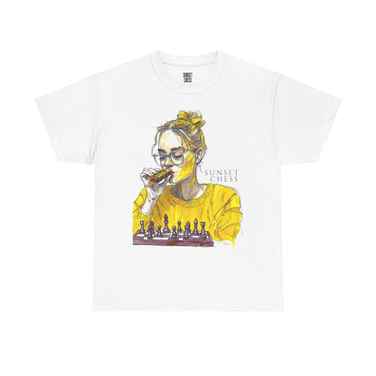 Yellow Woman Playing Chess - Unisex Heavy Cotton Tee