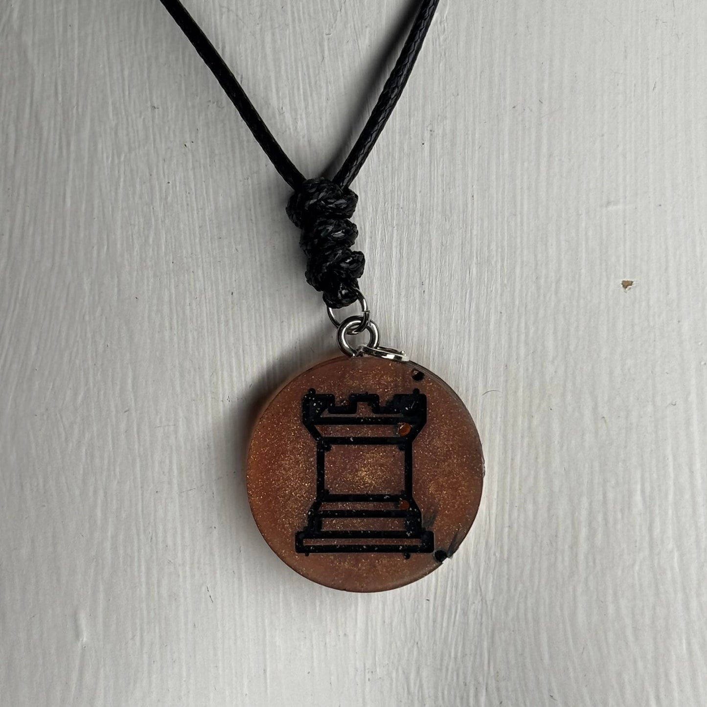 Vintage Brown Rook - Handmade Resin Chess Necklace