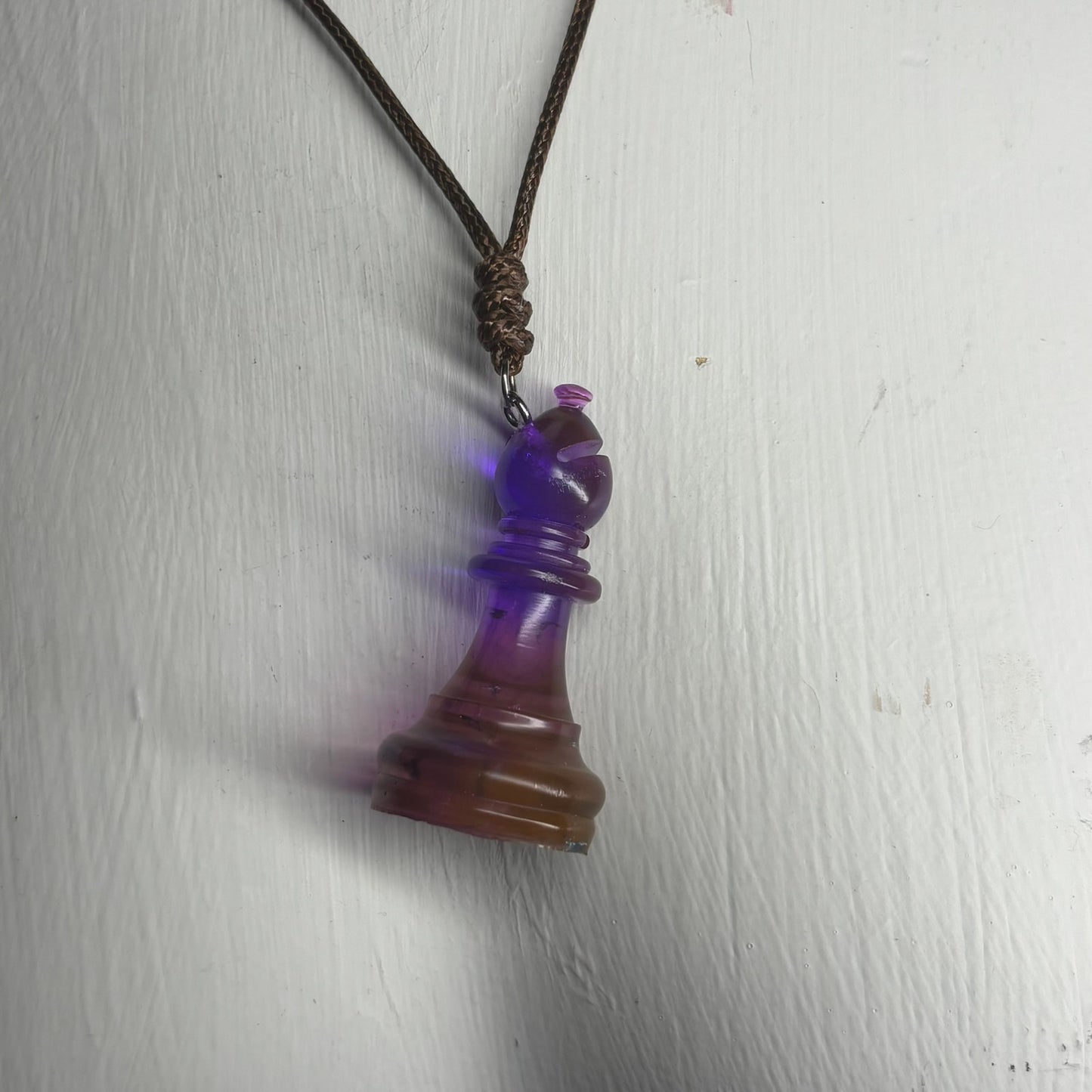 Cosmic Purple Bishop - Handmade Resin Chess Necklace