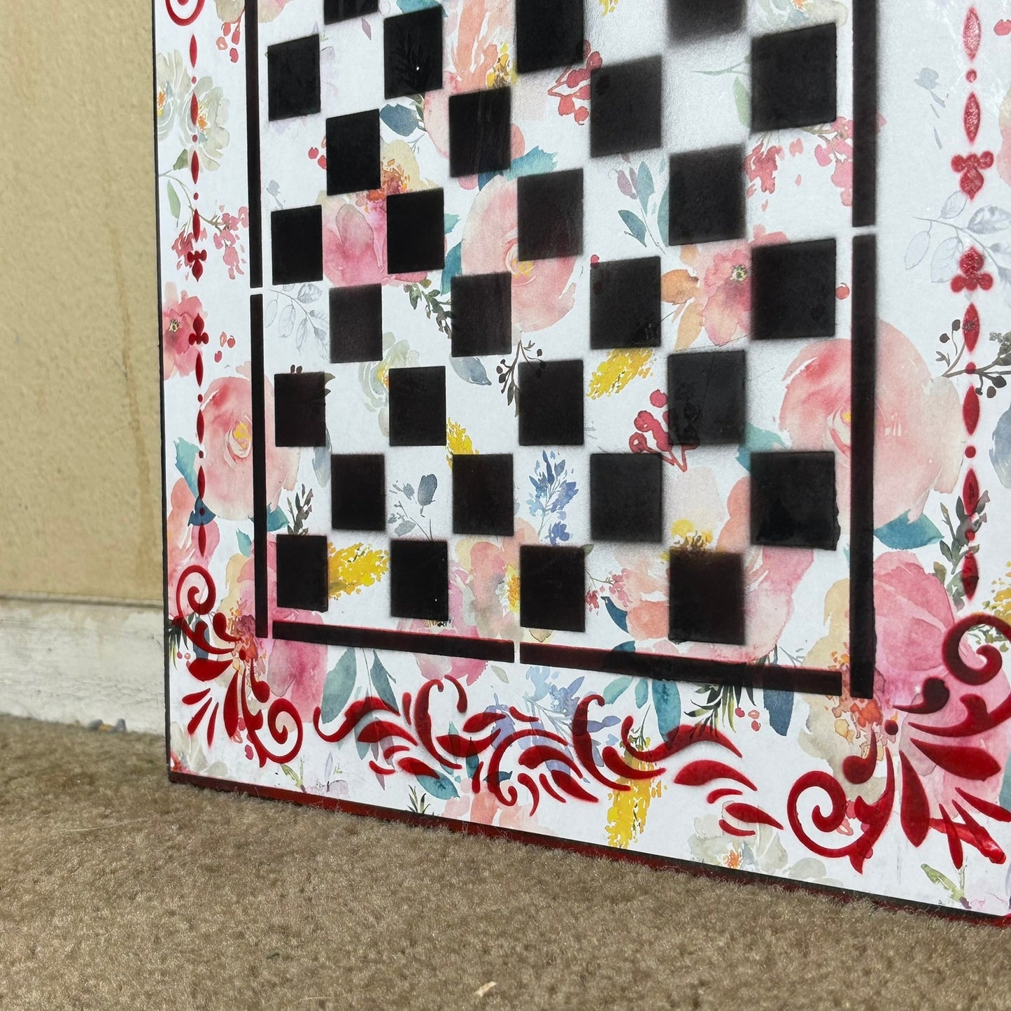 Rose Red Flowers - Scrapbook Chess Board