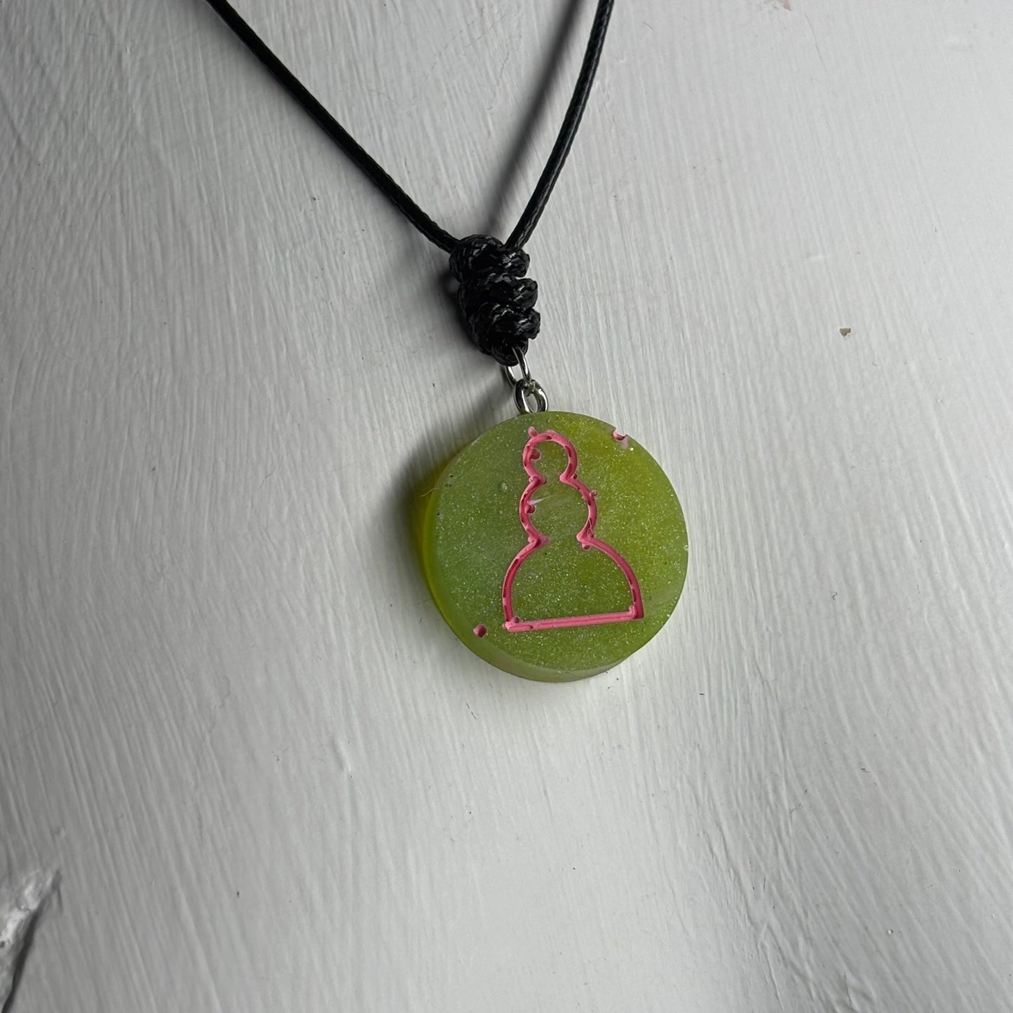 Green Neon Pawn - Handmade Resin Chess Necklace