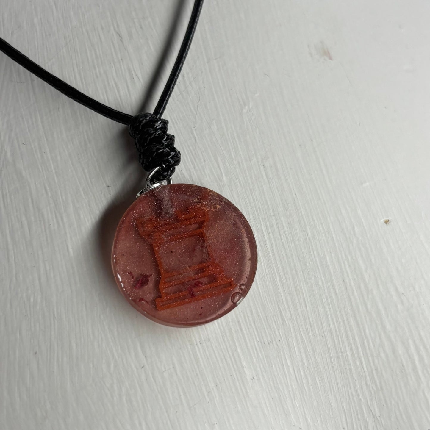 Orange Print Rook - Handmade Resin Chess Necklace
