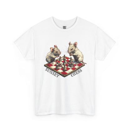 Rats Playing Chess - White Tee - Unisex Heavy Cotton Tee