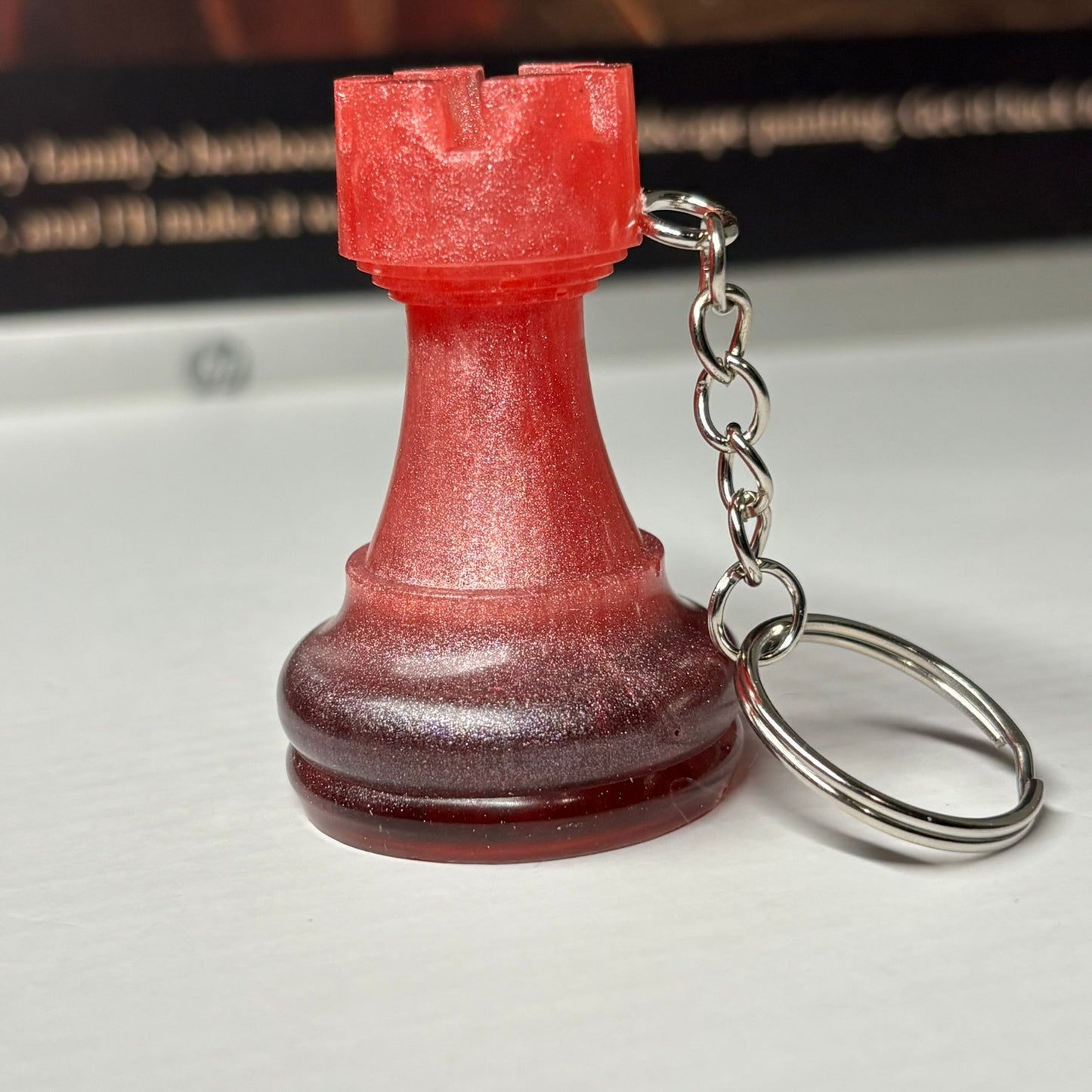 Flamed Top Rook - Handmade Resin Keychain - Large Edition