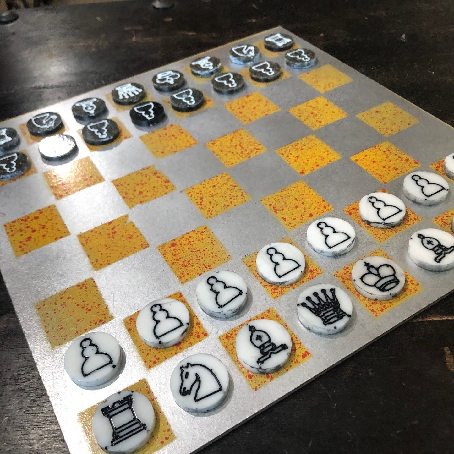 Silver Explosive Yellow - Painted Chess Set