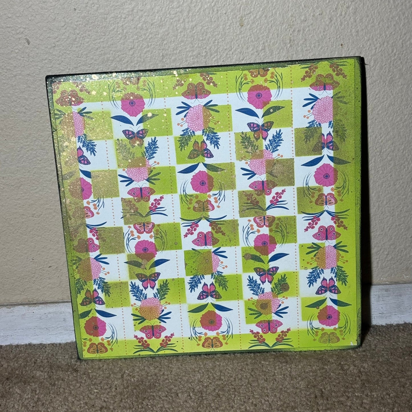 Neon Green Garden - Scrapbook Chess Board