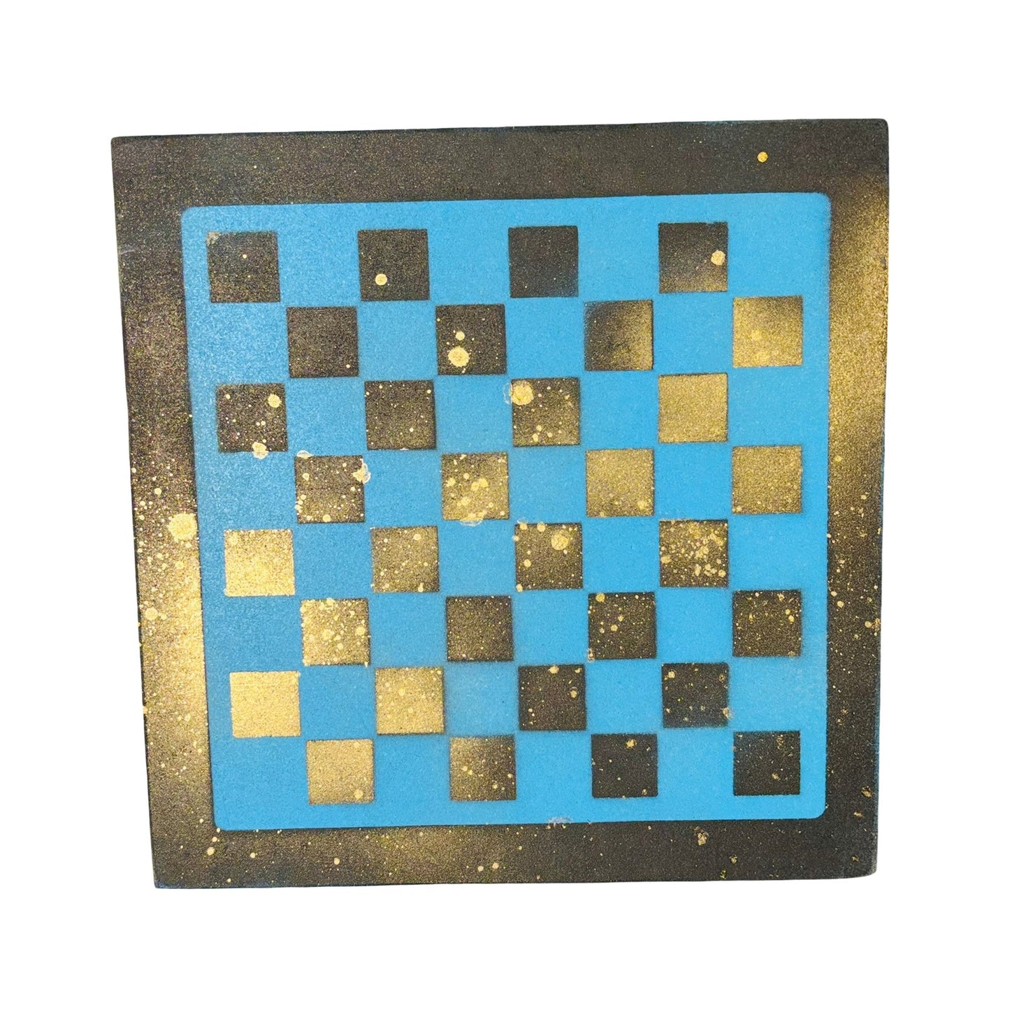 Blue & Black Gold Mist - Painted Chess Board