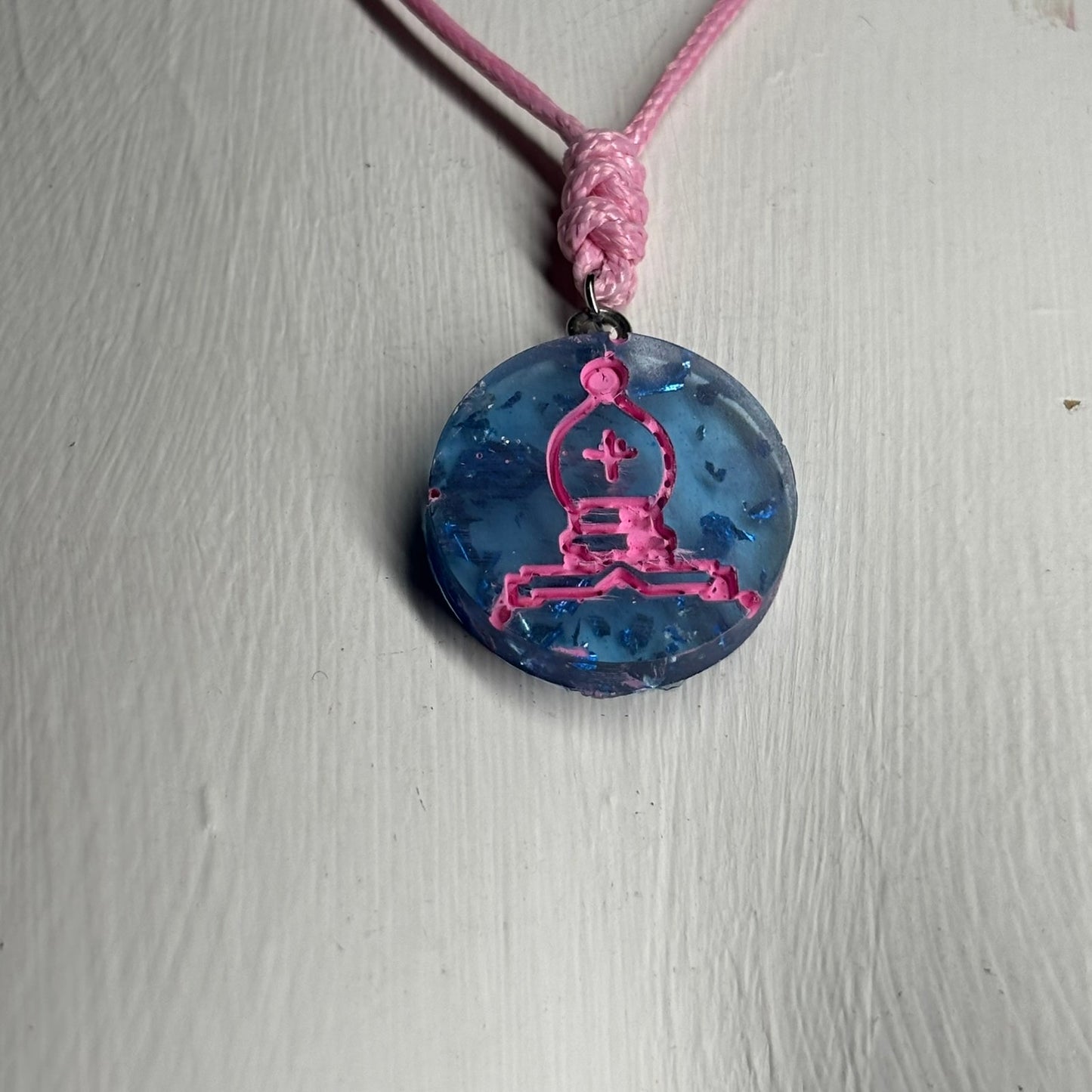 Vibrant Pink & Blue Bishop - Handmade Resin Chess Necklace