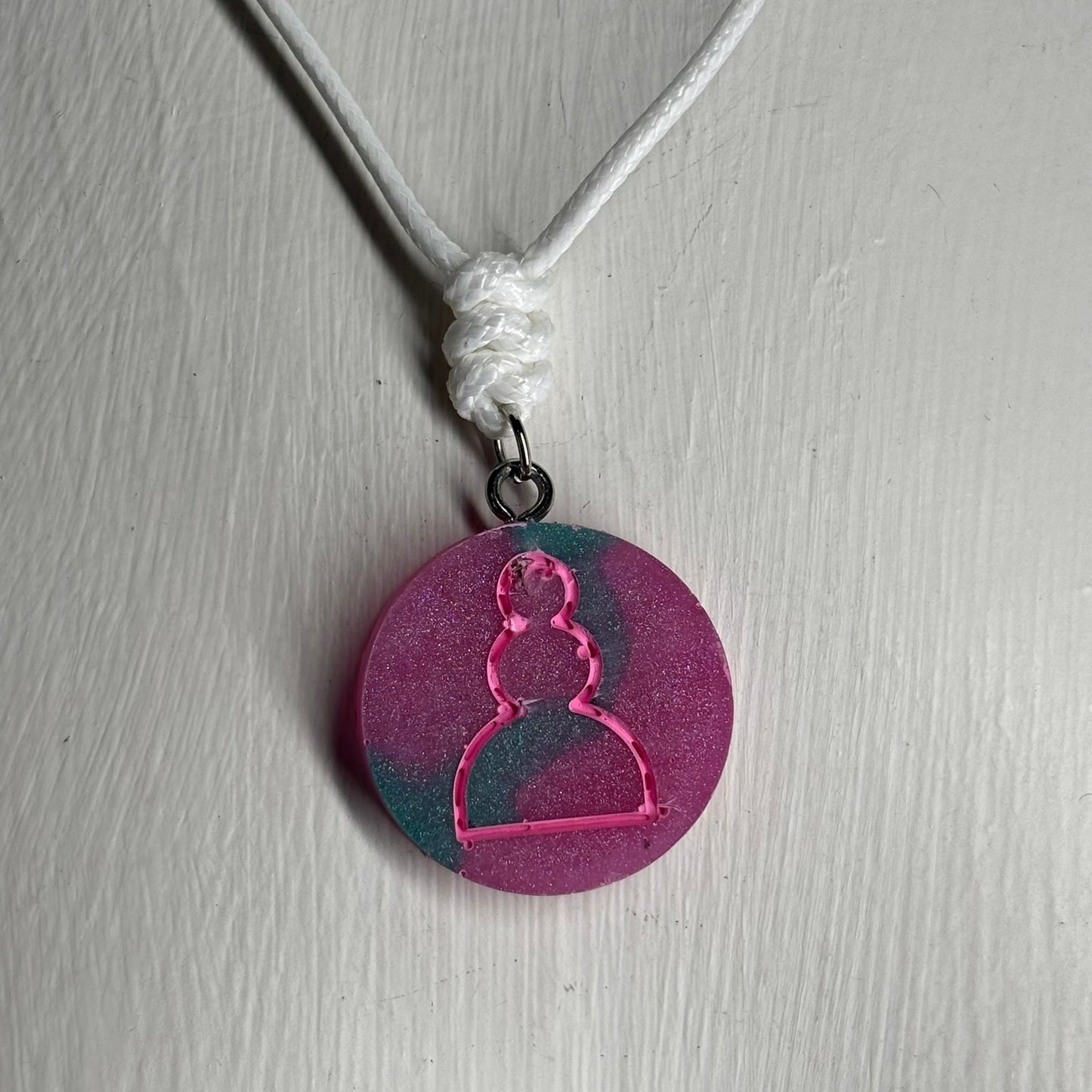Pink Swirl Pawn - Handmade Resin Chess Necklace
