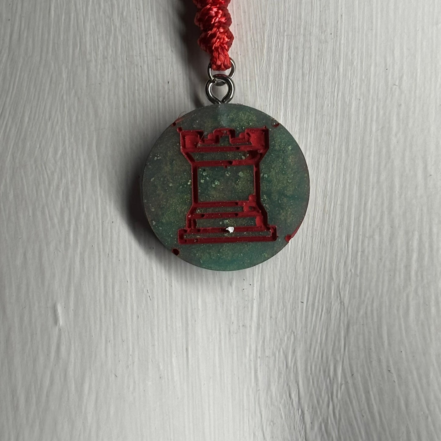Christmas Colored Rook - Handmade Resin Chess Necklace