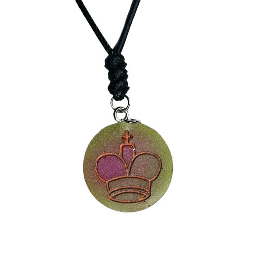 Pink Vintage Green King - Handmade Resin Chess Necklace