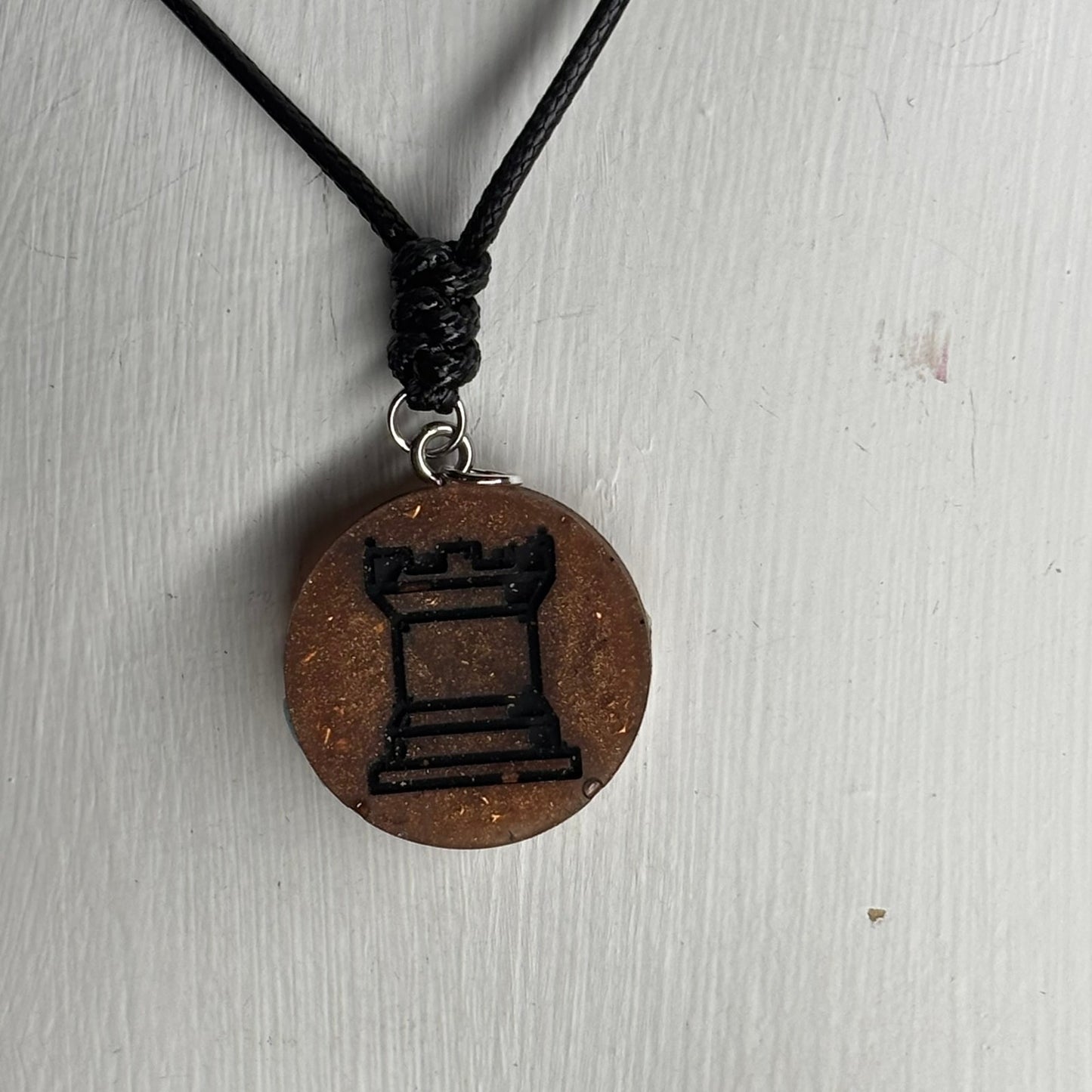 Brown Vintage Rook - Handmade Resin Chess Necklace