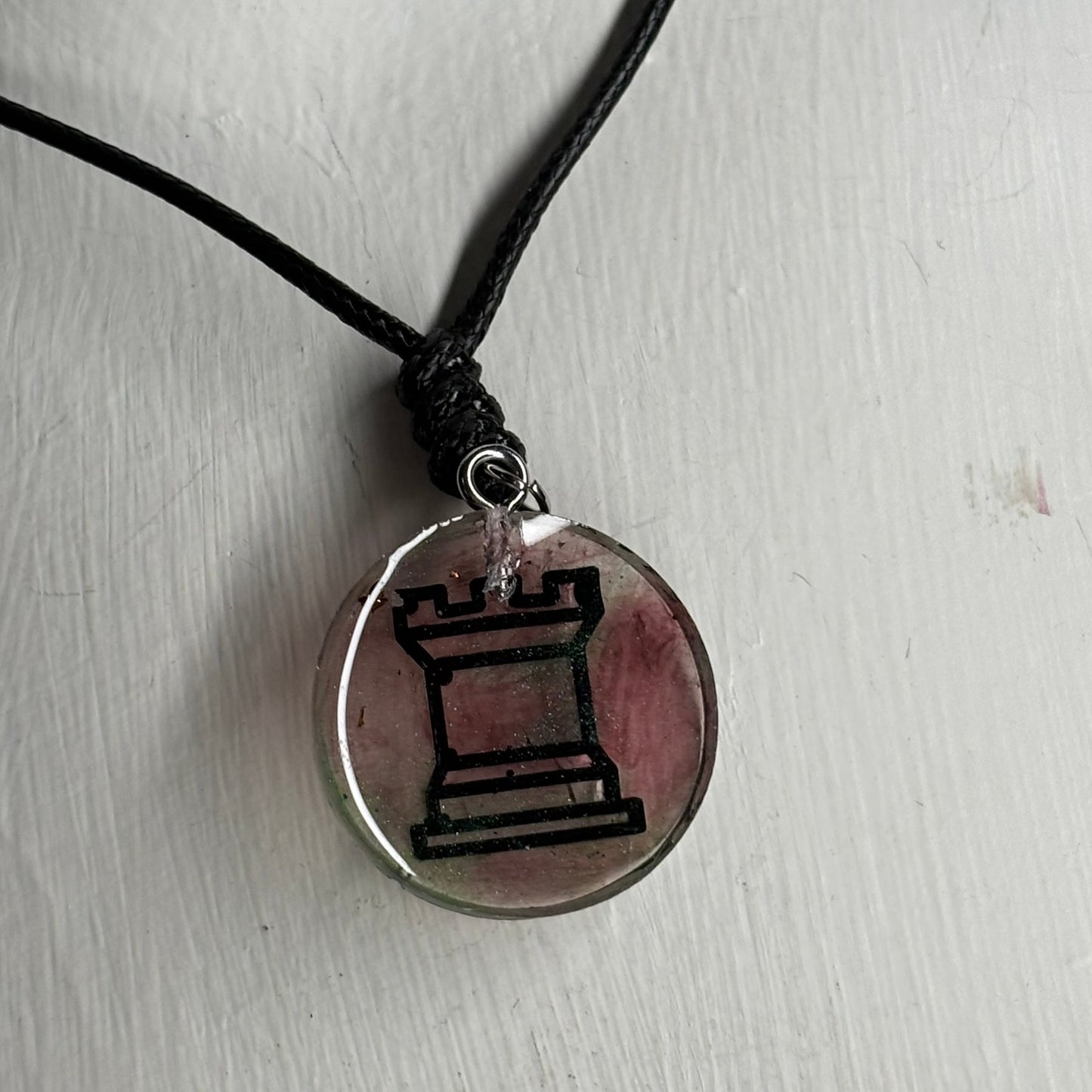 Translucent Rook - Handmade Resin Chess Necklace