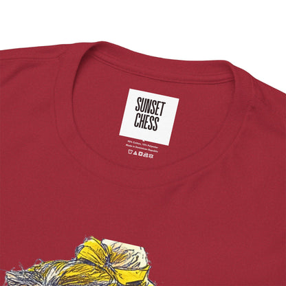 Yellow Woman Playing Chess- Red Edition - Unisex Heavy Cotton Tee