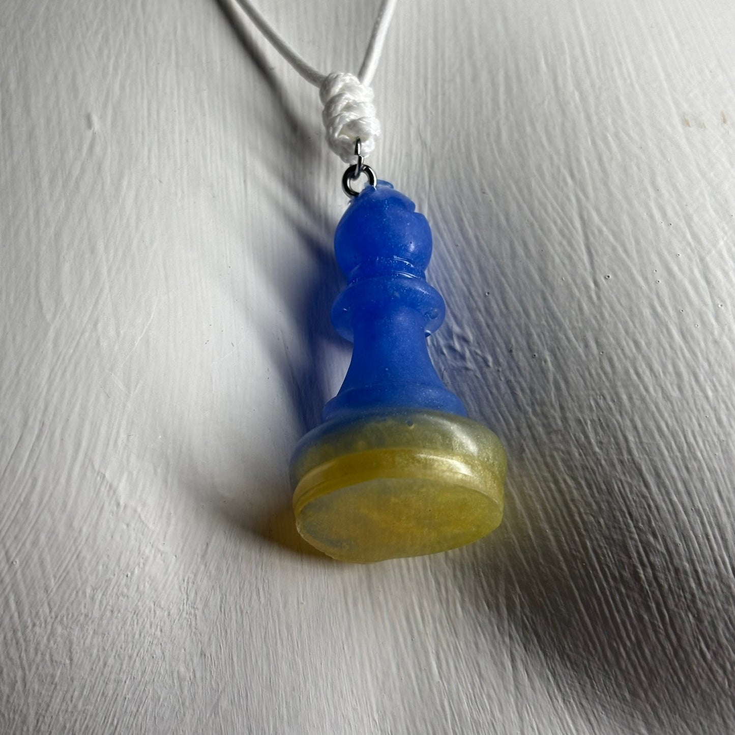 Blue & Yellow Bishop - Handmade Resin Chess Necklace