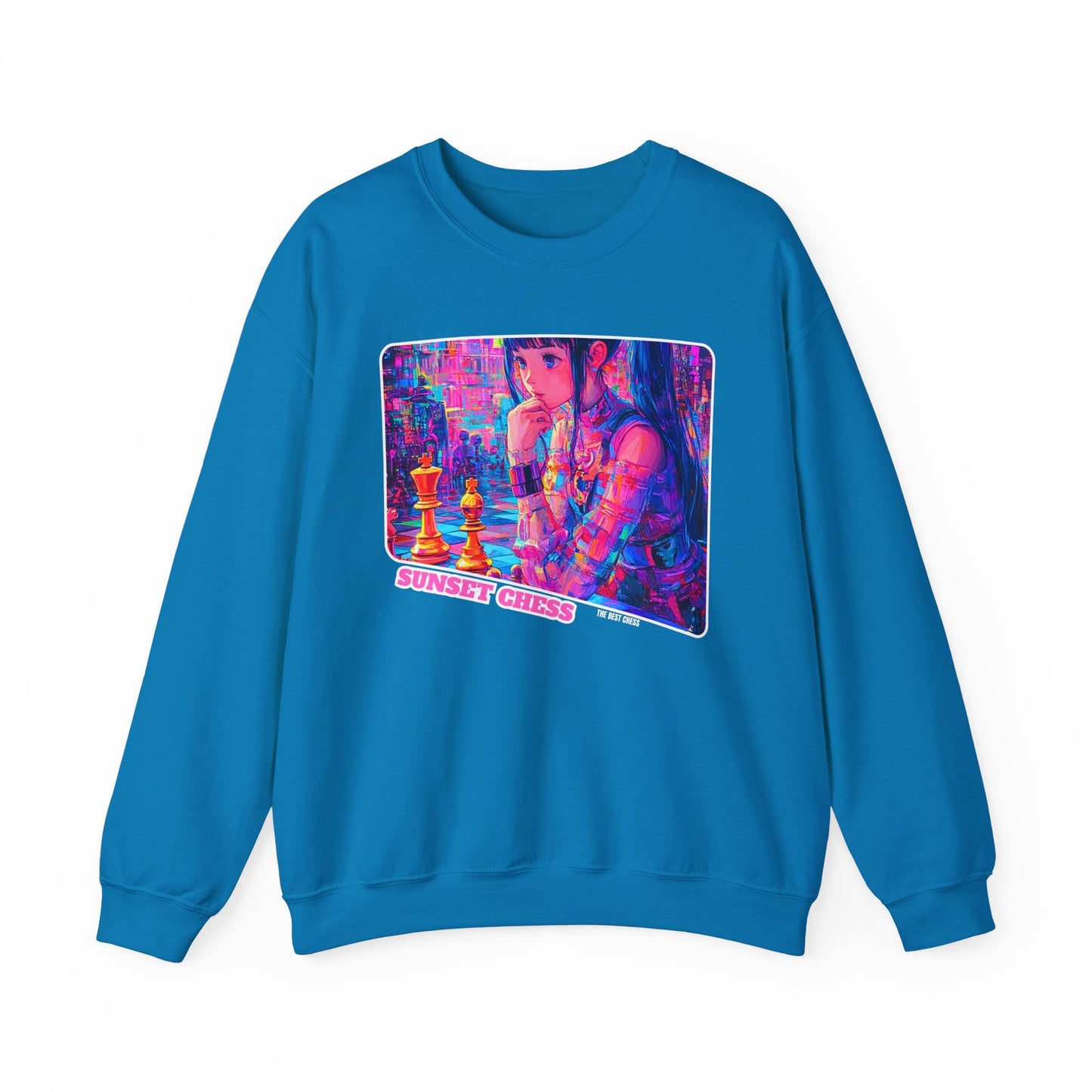 Anime Girl Thinks - Sapphire Blue Chess Crewneck Sweater