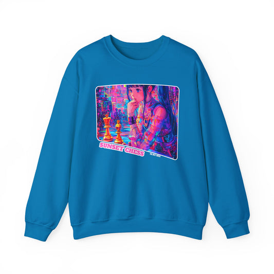Anime Girl Thinks - Sapphire Blue Chess Crewneck Sweater