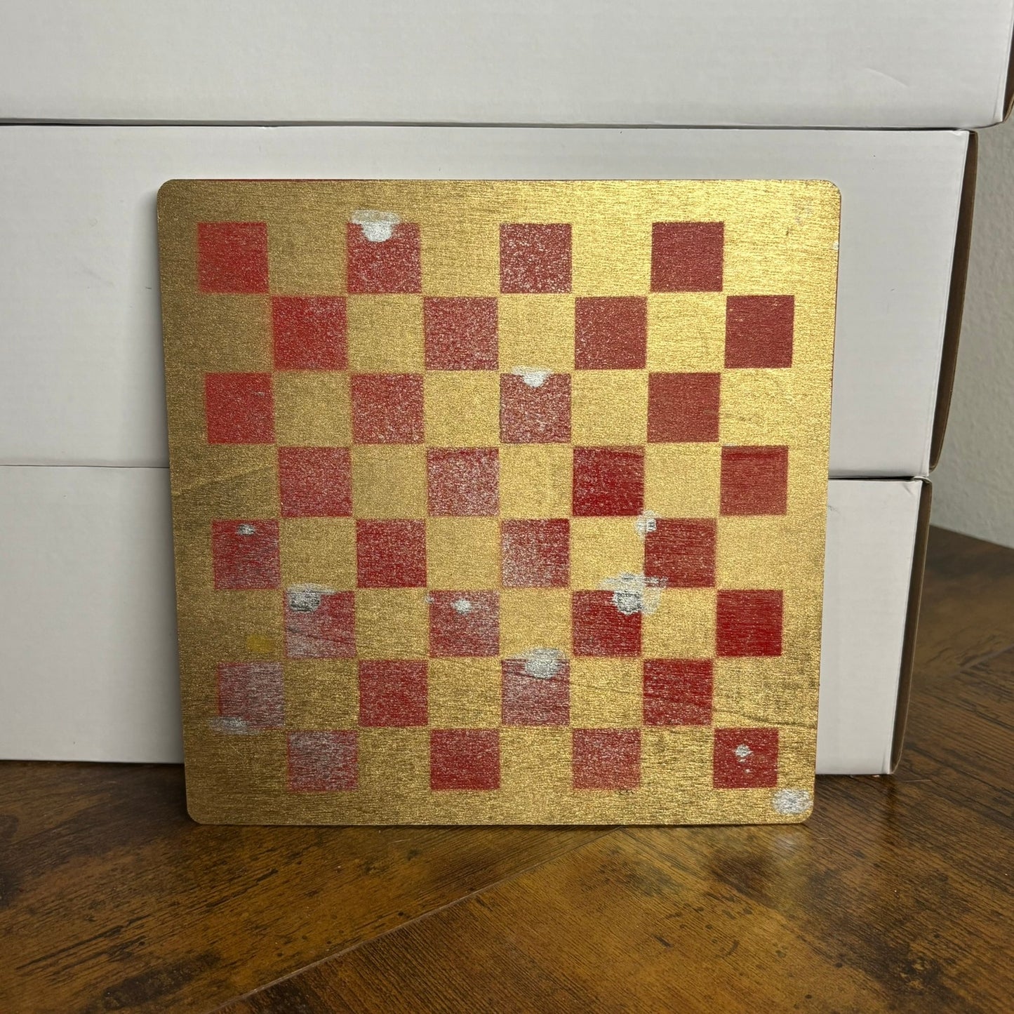 Golden Red - Painted Thin Wooden Chess Board