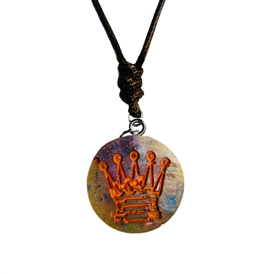 Orange Print Queen - Handmade Resin Chess Necklace