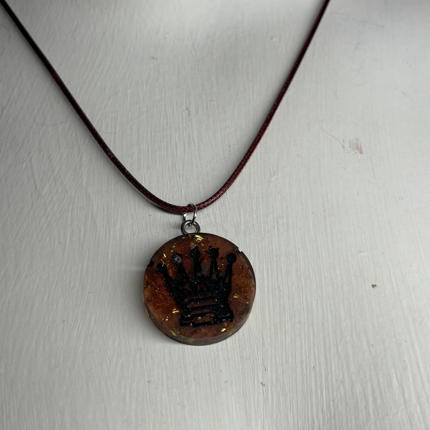 Amber Queen - Handmade Resin Chess Necklace