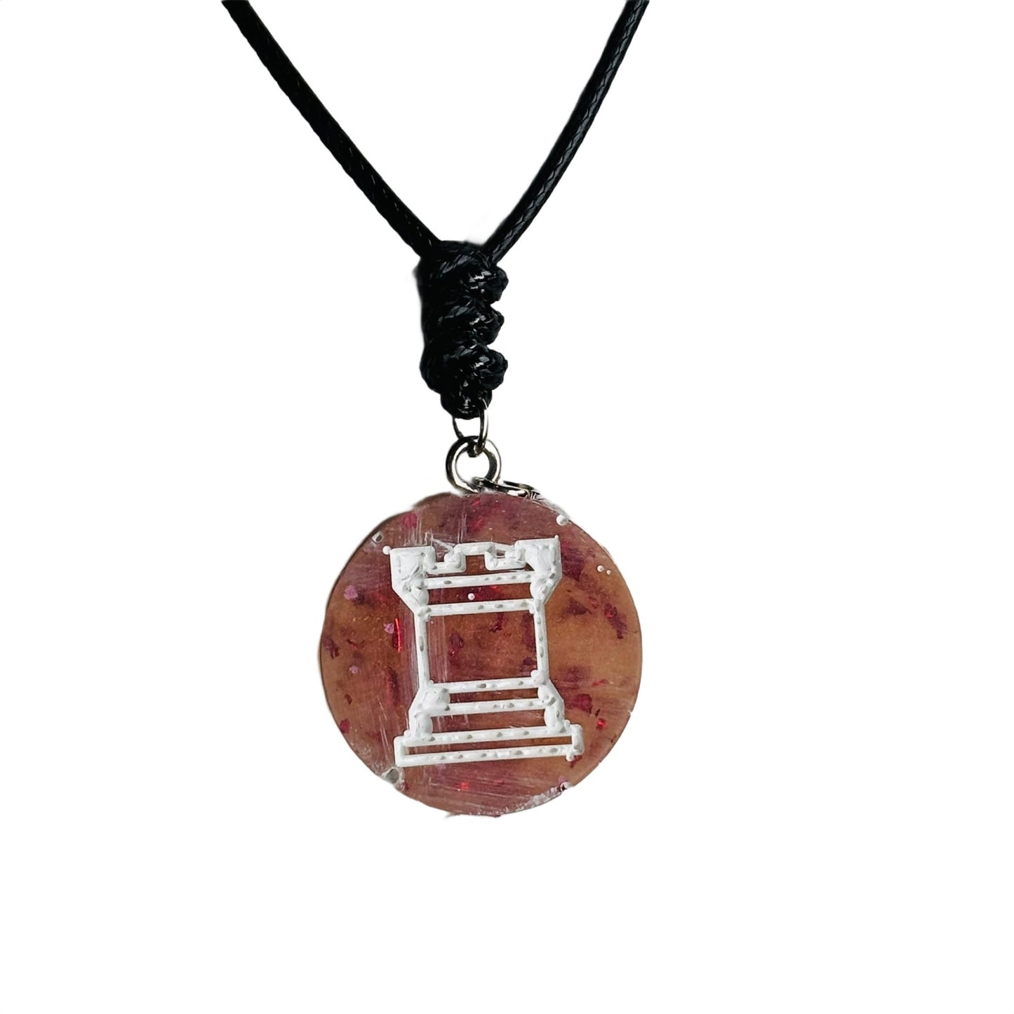 Orange Crystal Rook - Handmade Resin Chess Necklace