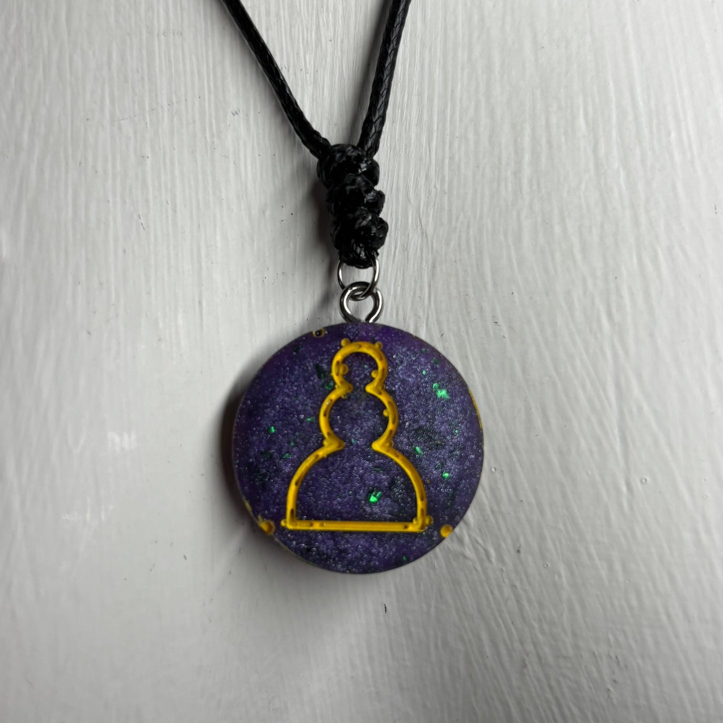 Purple & Yellow Pawn - Handmade Resin Chess Necklace