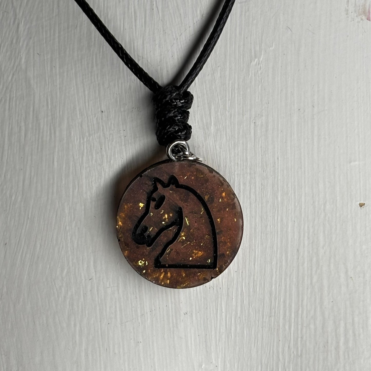 Dark Amber Knight - Handmade Resin Chess Necklace