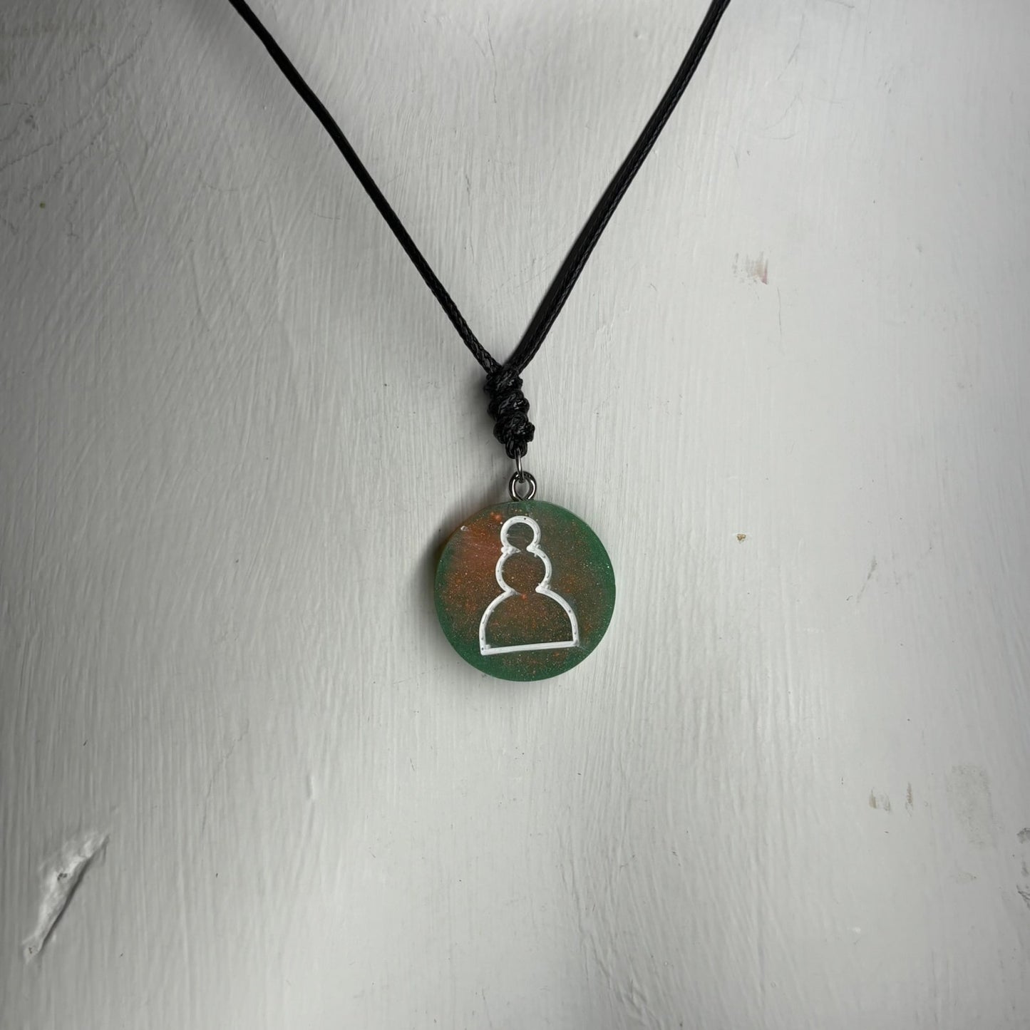 Green/Orange Pawn - Handmade Resin Chess Necklace