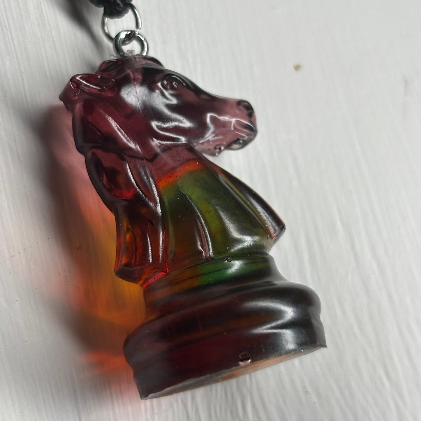 Translucent Dark Knight - Handmade Resin Chess Necklace