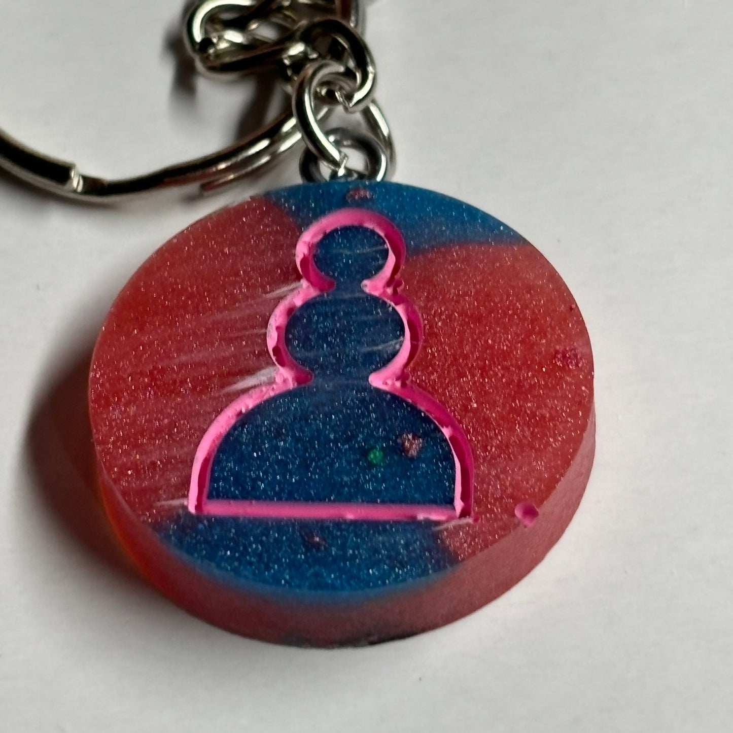 Pink Pawn Swirl - Handmade Resin Keychain - Flat Edition