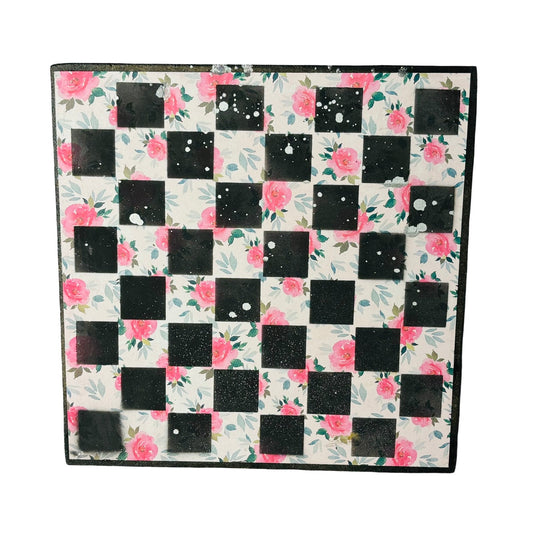 Pink Flowers - Scrapbook Chess Board