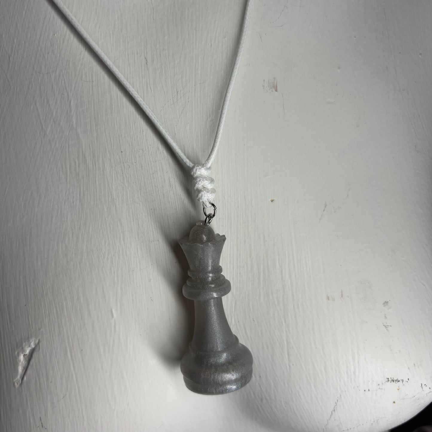 Simple Gray Queen - Handmade Resin Chess Necklace