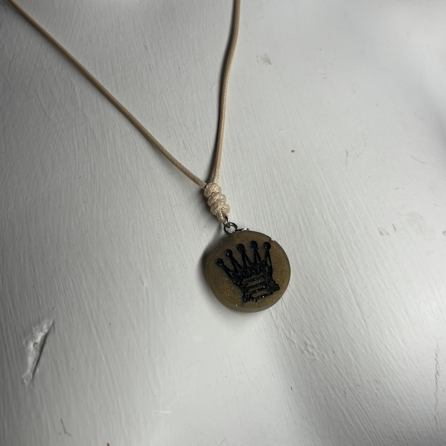 Vintage Dark Queen - Handmade Resin Chess Necklace
