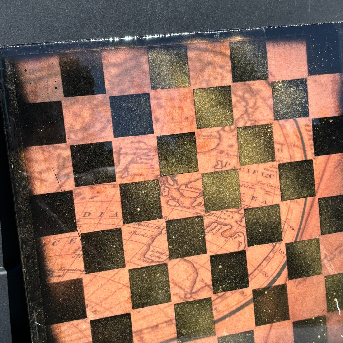 Vintage Map - Resin Coated Chess Board