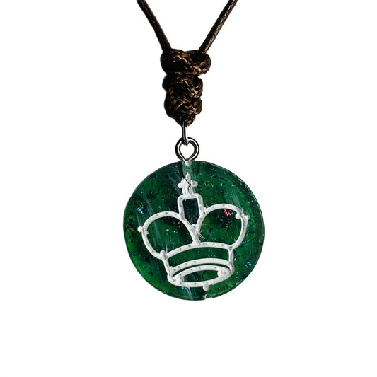 Green Crystal King - Handmade Resin Chess Necklace