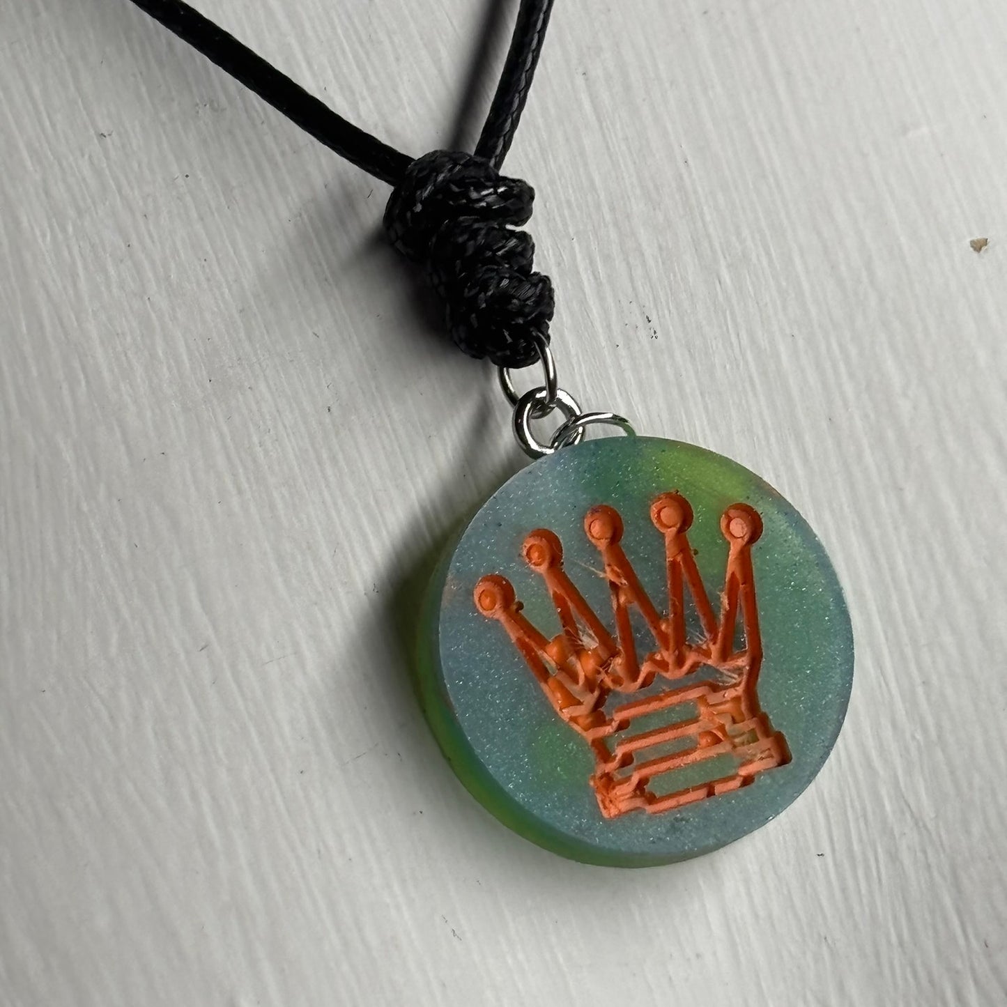 Aqua Orange Queen - Handmade Resin Chess Necklace