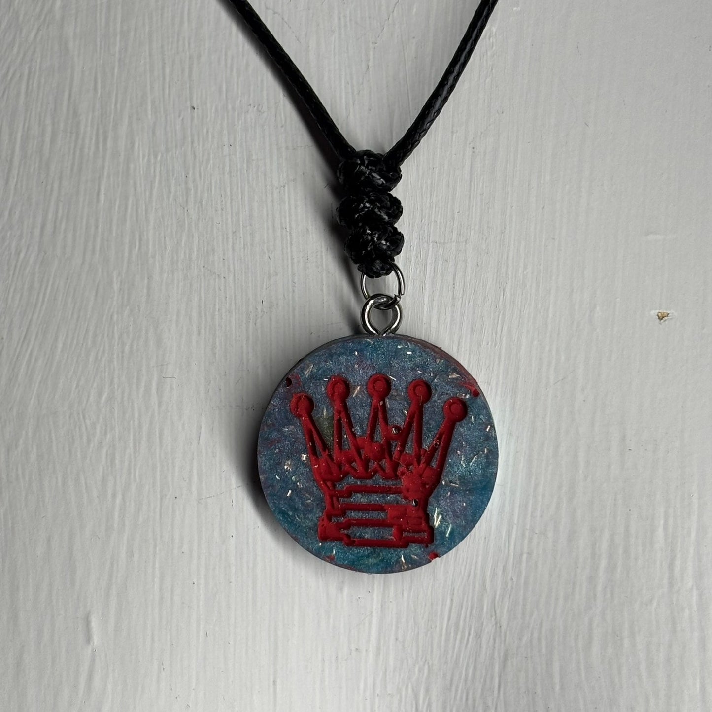 Red Print Queen - Handmade Resin Chess Necklace