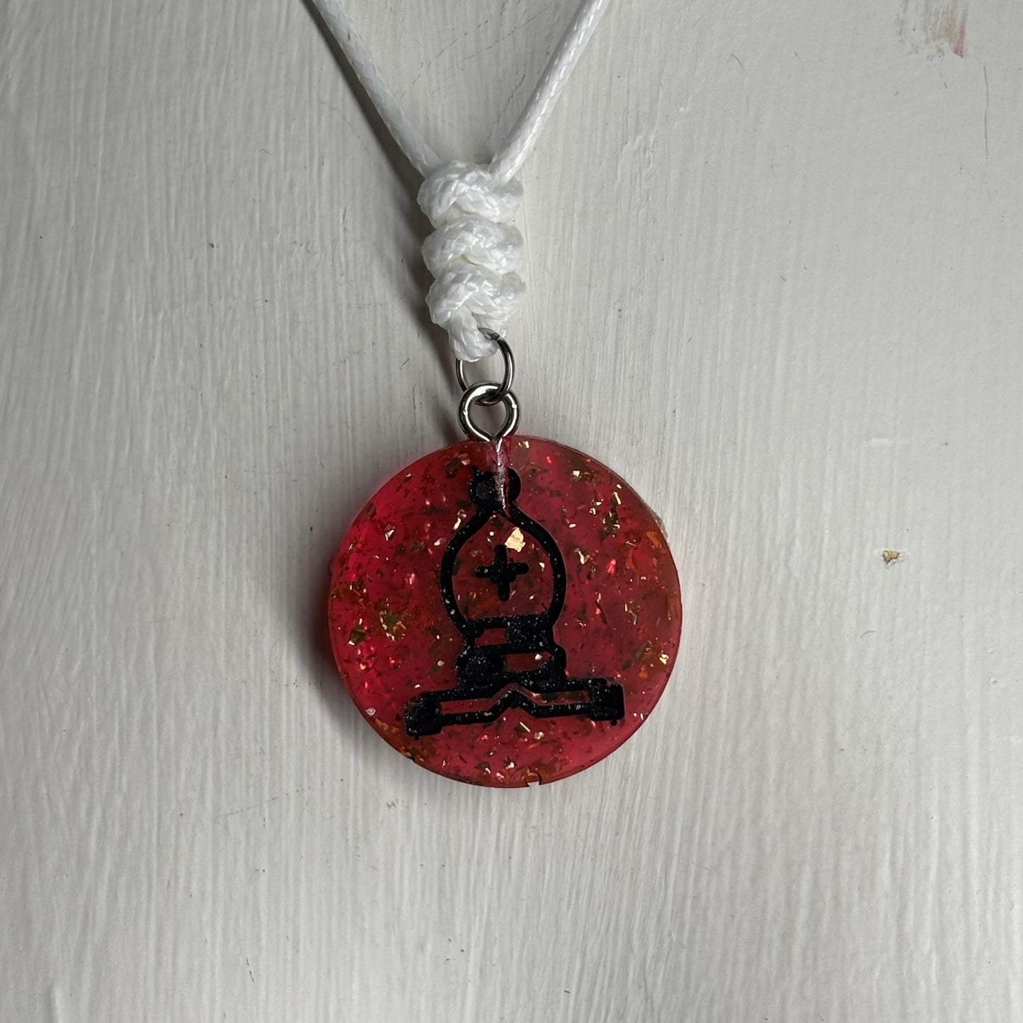 Red Crystal Bishop - Handmade Resin Chess Necklace