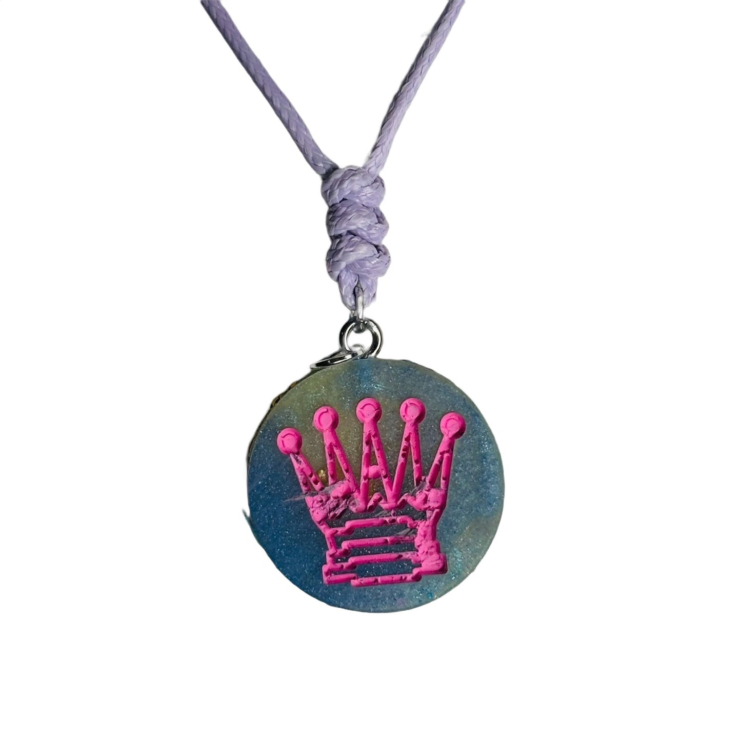 Blue Pink Queen - Handmade Resin Chess Necklace