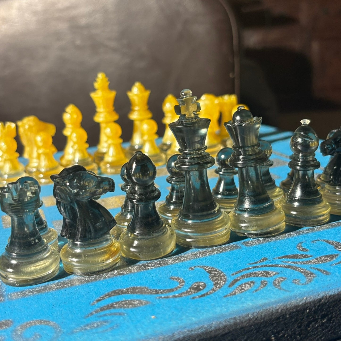 Yellow & Blue - Painted Chess Set
